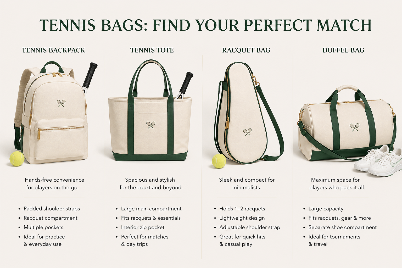 Tennis backpack tote racquet bag and duffel comparison for beginner tennis players